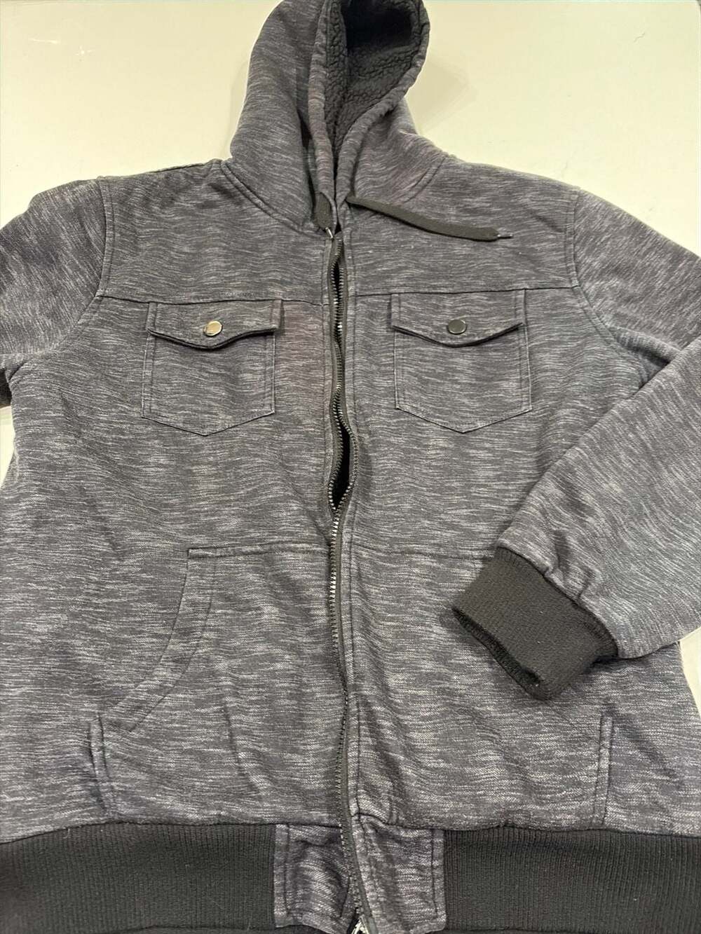 Ring of Fire Men's Sherpa Lined Full Zip Hoodie Jacket XL Charcoal Heather